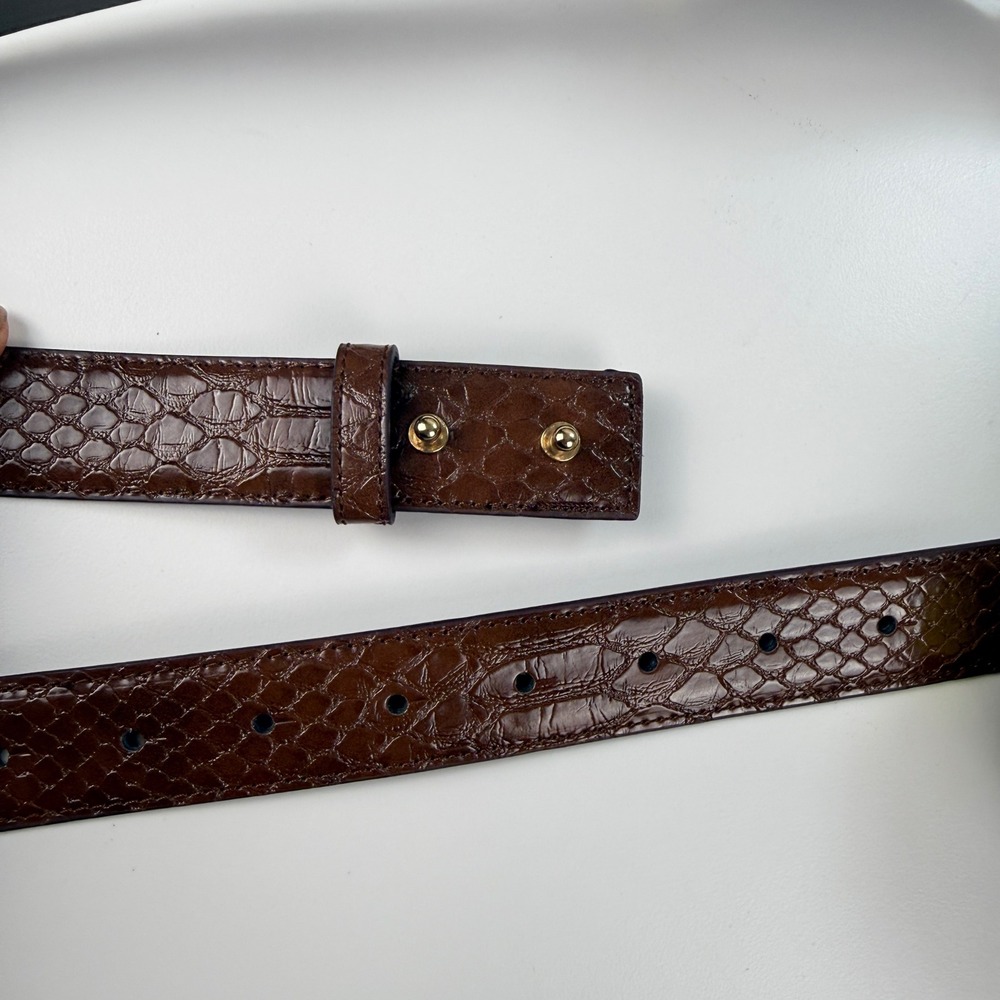 LOFT Womens Large Horsebit Waist Belt Brown Faux Croc Gold Equestrian NEW - Picture 3 of 9